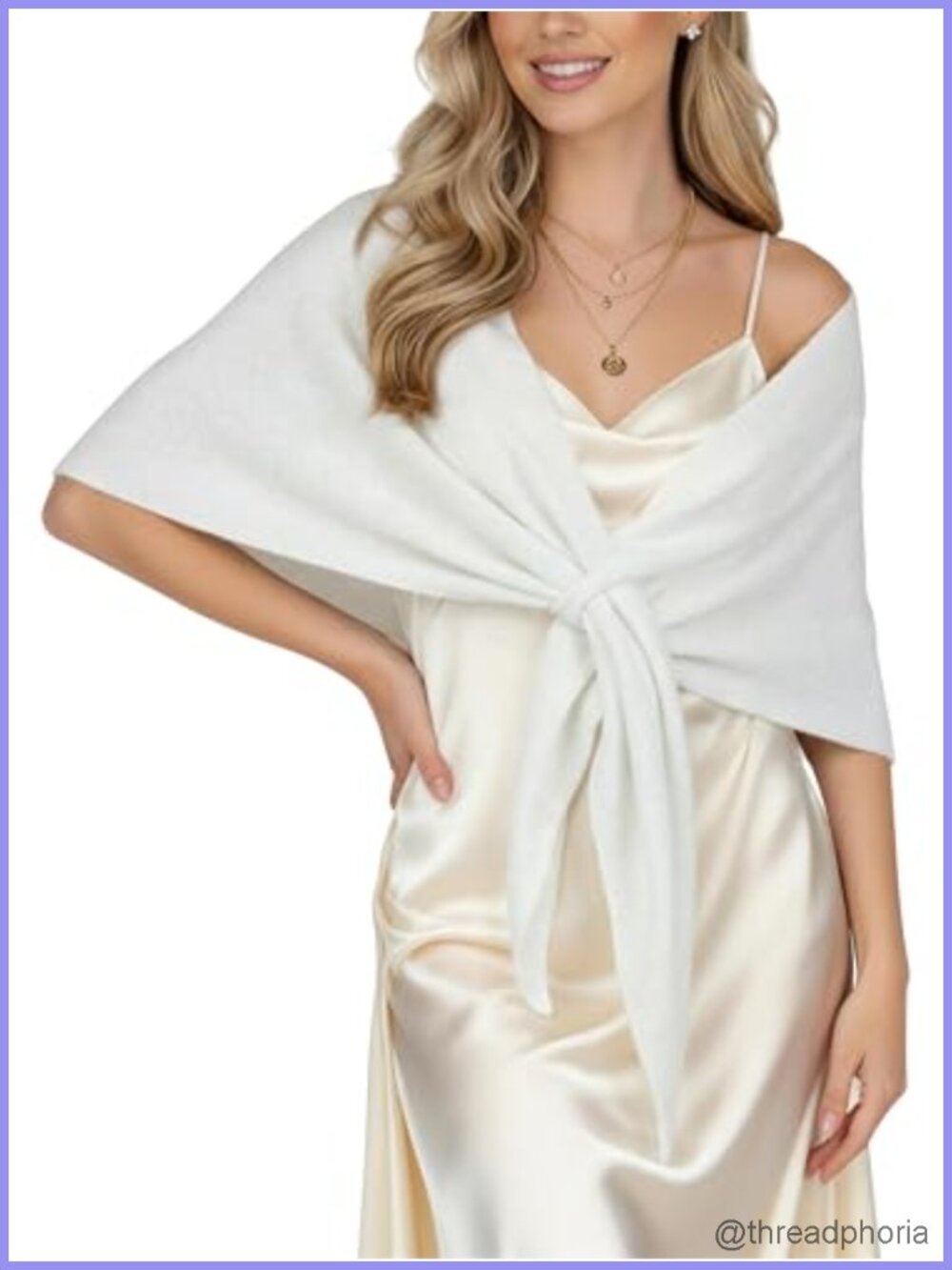 Wool Blend Shawl Wrap Knit Triangle Scarf Pull-Through Poncho